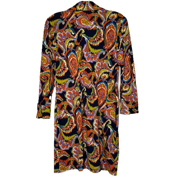 Tracy Negoshian Small Dress Blue Orange Paisley Game Day Stretch 3/4 Sleeve NWT - Picture 2 of 10